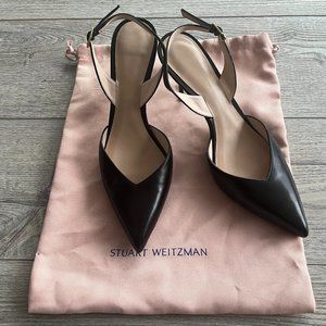 Stuart Weitzman Black Leather Sleek Slingback Pumps (size 7.5) 3 inch heel